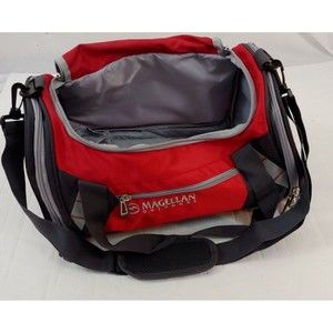 Magellan Outdoors Duffel Gym Bag Red Gray Black Crossbody Strap Travel